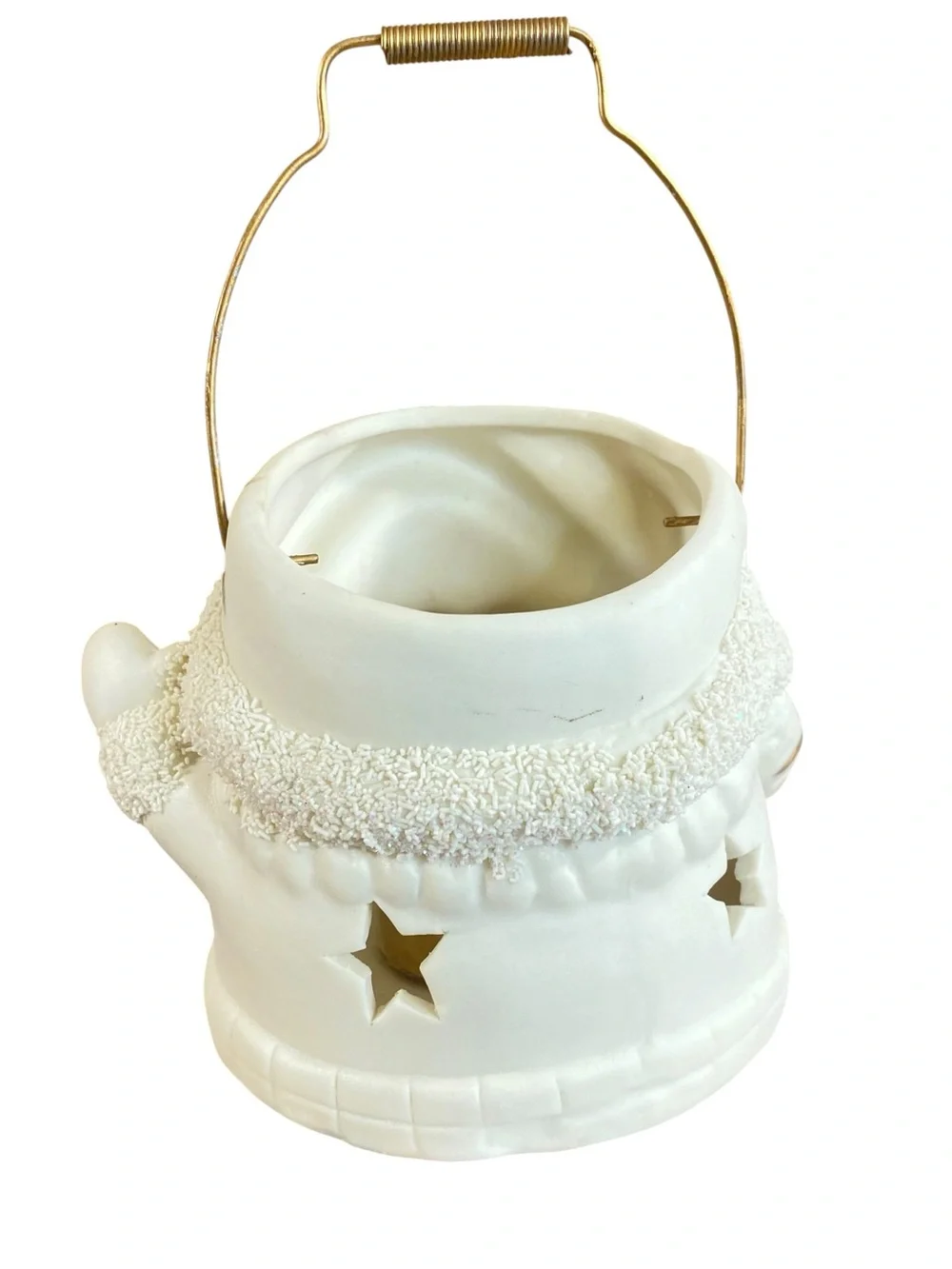 Ceramic Santa Claus Lantern Rustic Christmas Charm w Gold Candle Holiday Decor